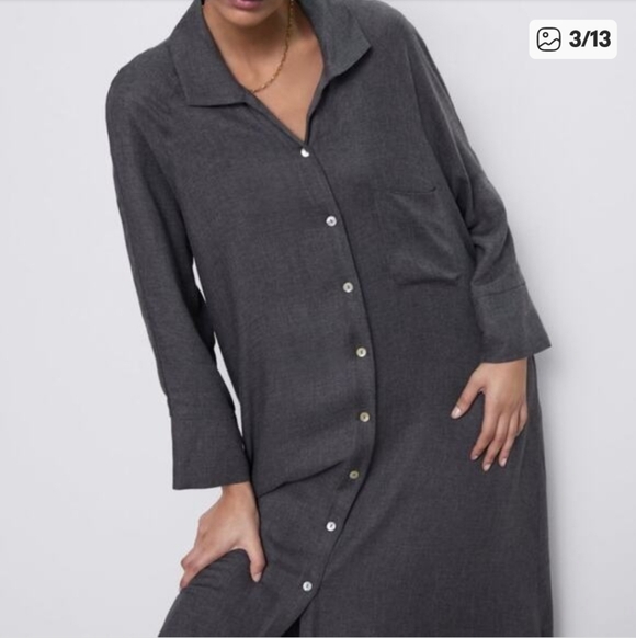 Zara Dresses & Skirts - Zara Gray Long Button Down Shirt Dress
